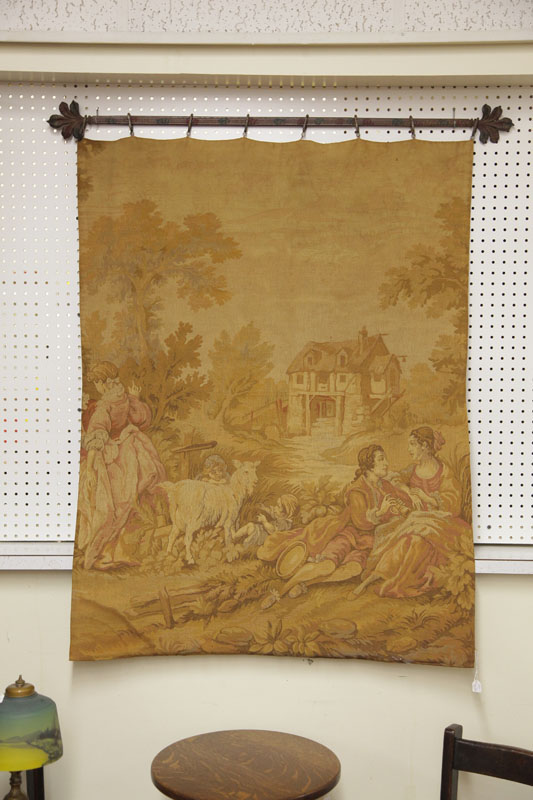 Appraisal: TAPESTRY Depicting a courting couple in a village scene ''