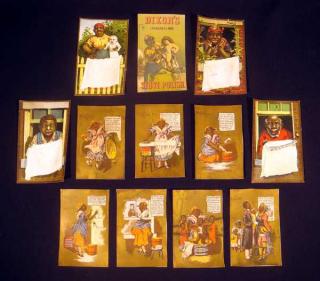 Appraisal: Pcs Original Antique BLACK AMERICANA CHROMOLITHOGRAPH TRADECARDS Dixon's Higgin's Soap