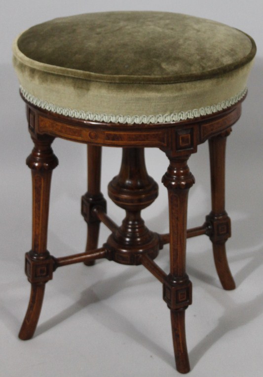 Appraisal: An Edwardian walnut and burr wood stool the circular overstuffed