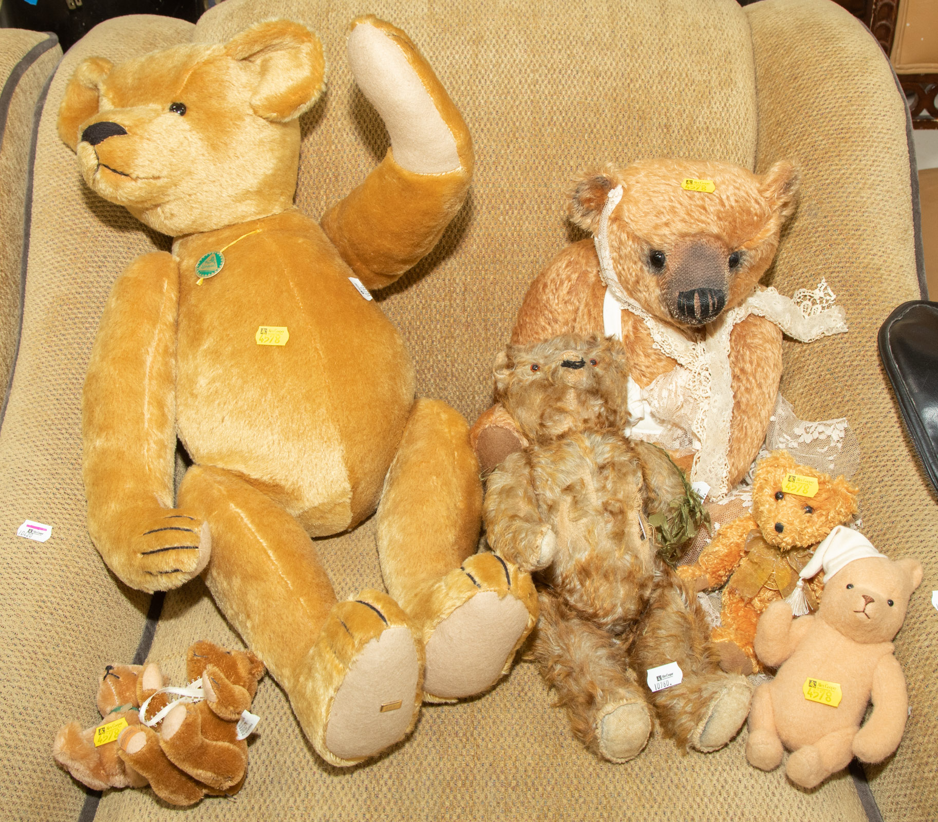 Appraisal: SEVEN TEDDY BEARS Includes a large limited edition Hermann in