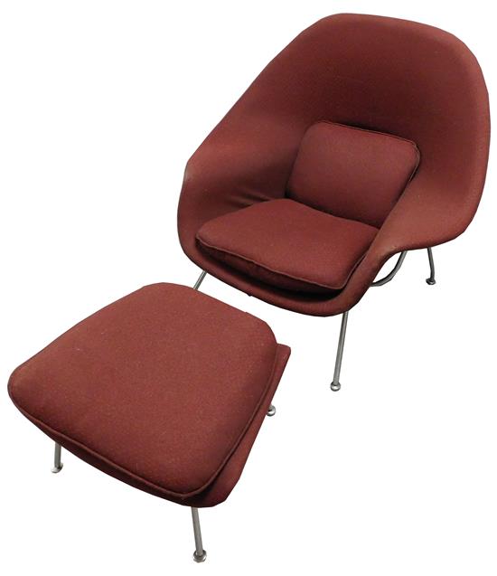 Appraisal: Eero Saarinen for Knoll Womb armchair and stool maroon upholstery