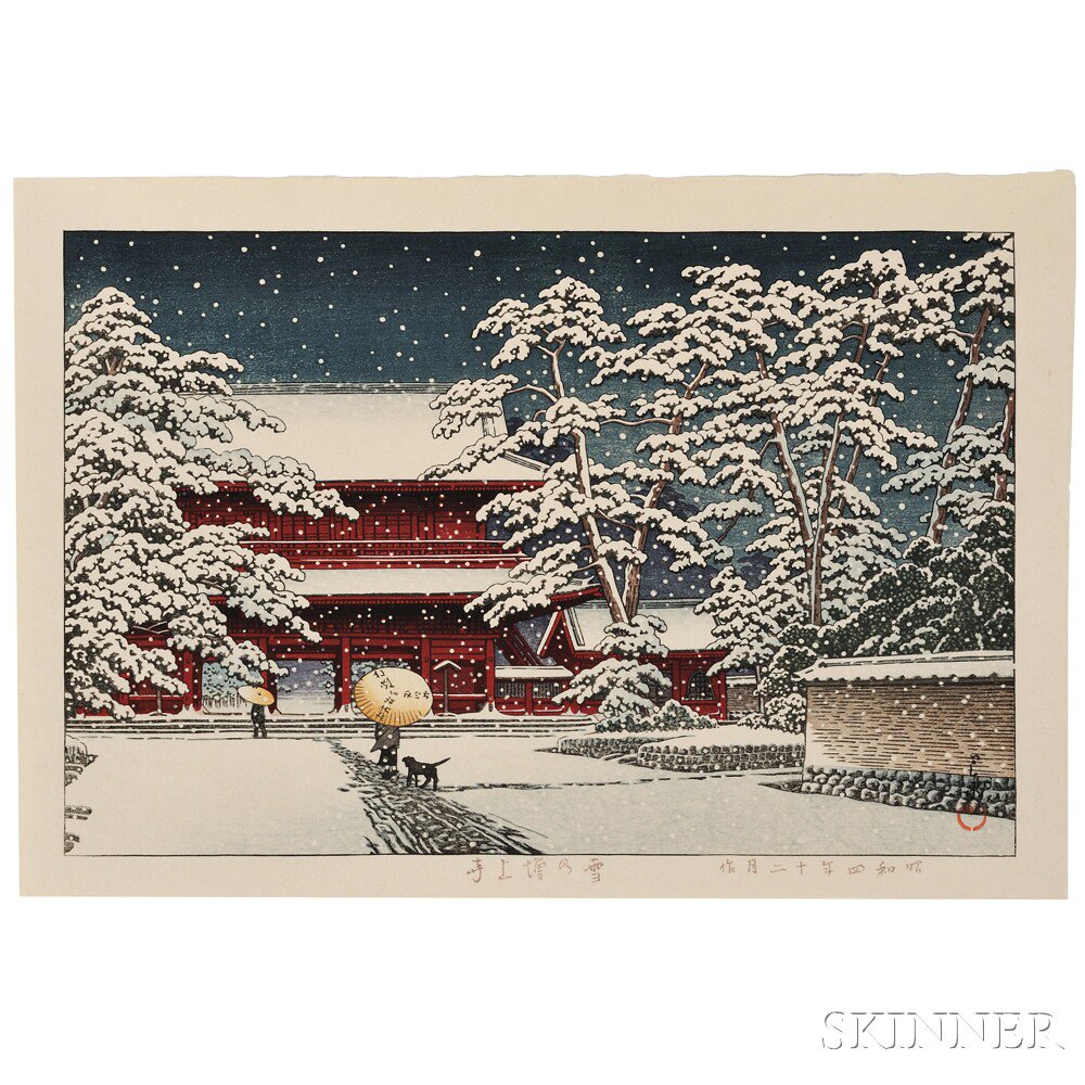 Appraisal: Kawase Hasui - Five Color Woodblocks Japan Zojoji Temple in