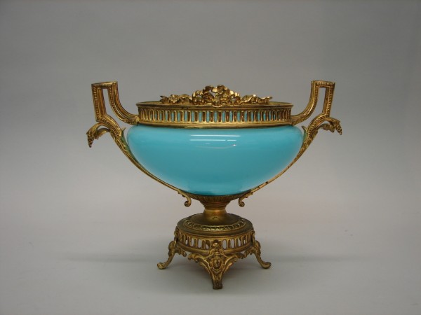 Appraisal: Ormolu mounted bowl with blue satin glass features garland and