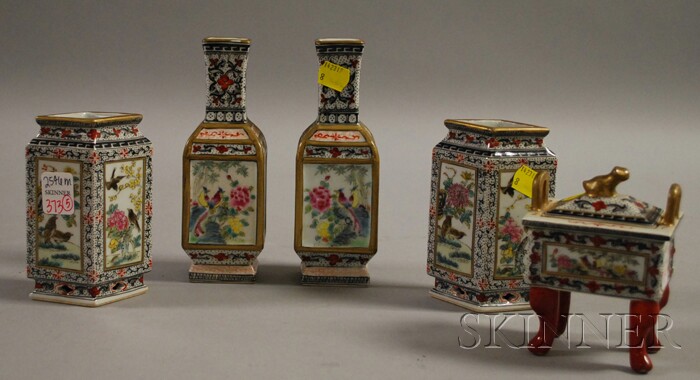 Appraisal: Two Pairs of Chinese Porcelain Vases and a Footed Box