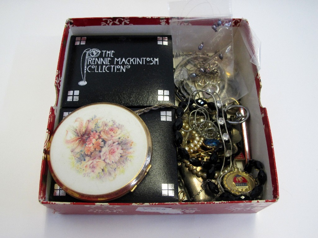 Appraisal: A box of costume jewellery and a compact