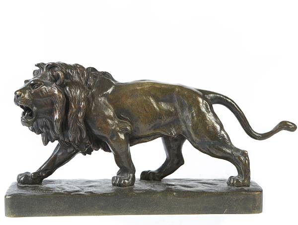 Appraisal: A French patinated bronze model of a lion after a