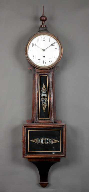 Appraisal: Waterbury Clock Co mahogany banjo and eglomise glass banjo clock