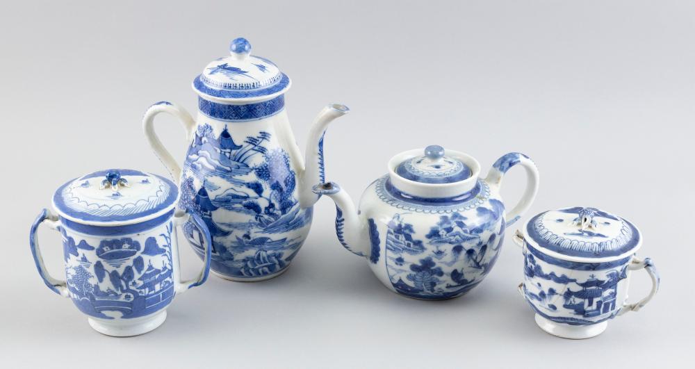 Appraisal: FOUR PIECES OF CHINESE EXPORT BLUE AND WHITE CANTON PORCELAIN