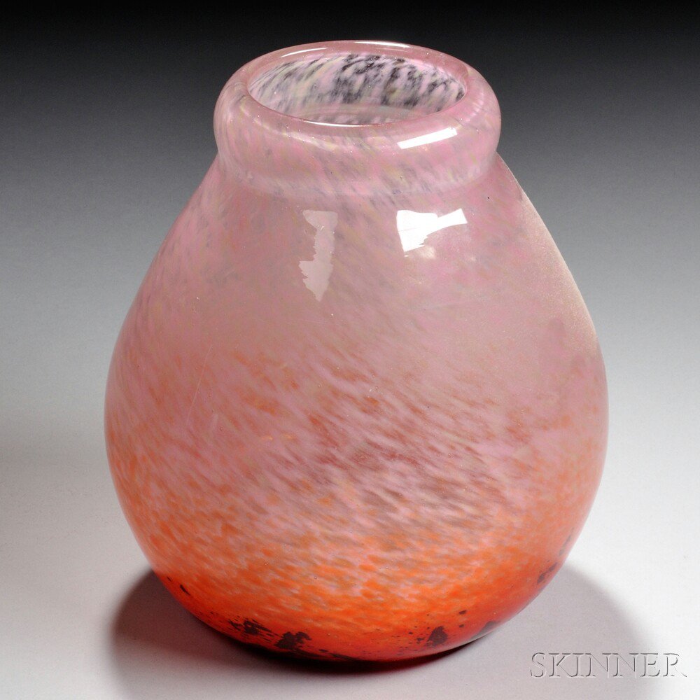 Appraisal: Verrerie Schneider Vase Art glass France c Bulbous form of