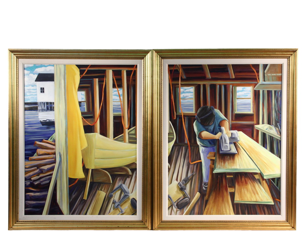 Appraisal: LOU SCHELLENBERG Contemporary Penn - The Dory Shop Diptych oil