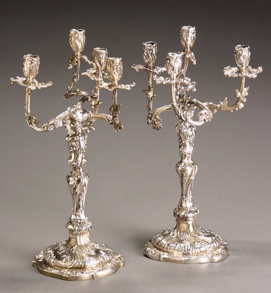 Appraisal: Pair of German Rococo Style Silver Four-Light Candelabra Henrich Mau