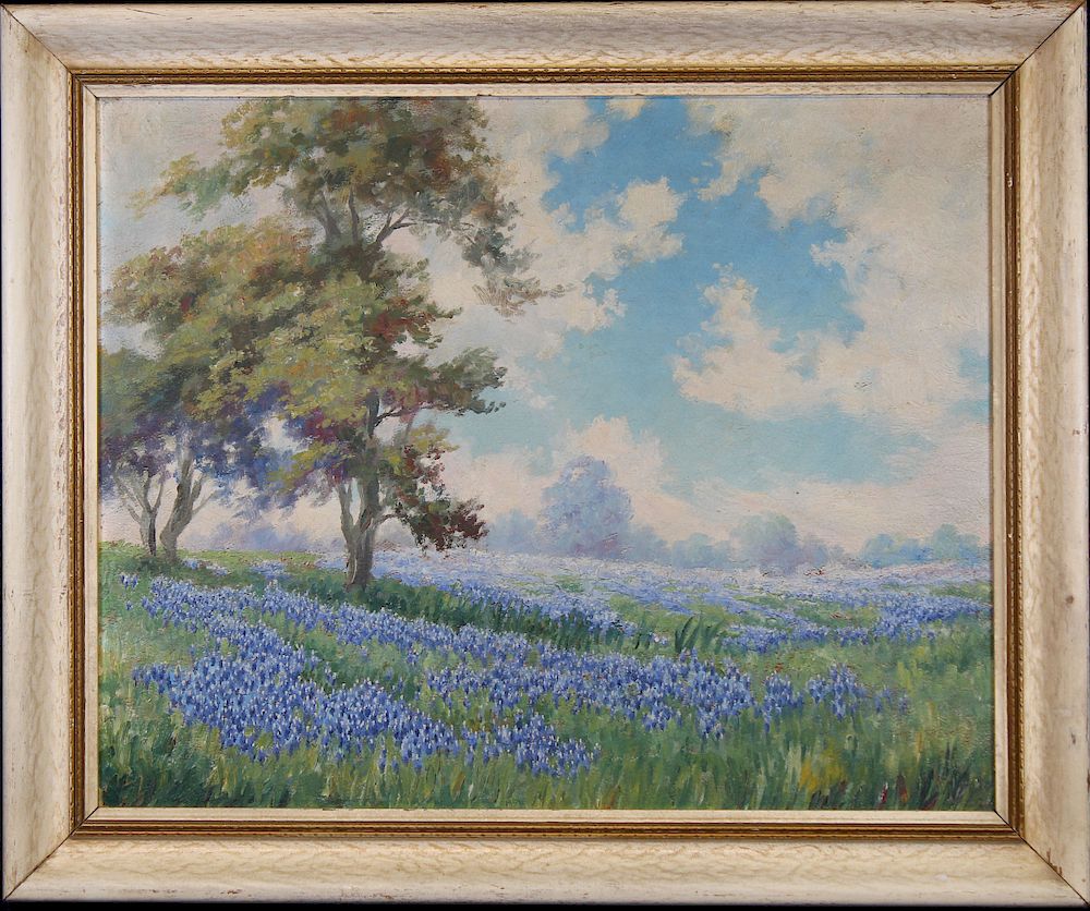 Appraisal: American School Landscape with Bluebonnets American School Landscape with Bluebonnets