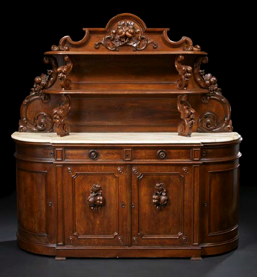 Appraisal: American Rococo Revival Crotch-Cut and Quarter-Sawn Oak and Marble-Top Sideboard