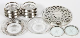 Appraisal: AMERICAN STERLING SILVER CRYSTAL TRIVETS COASTERS AMERICAN FINE AND STERLING