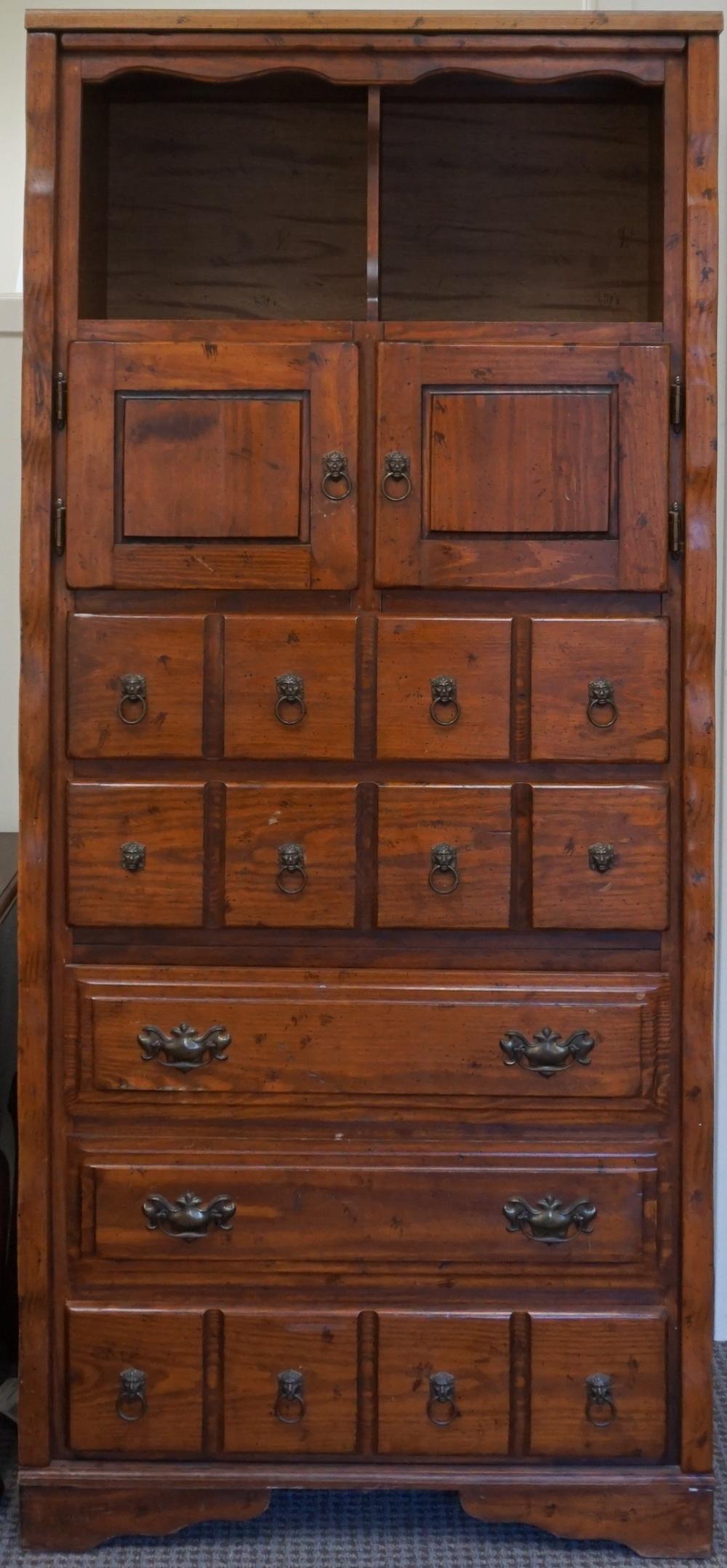 Appraisal: NARROW CONTEMPORARY FRUITWOOD CHEST OF DRAWERS X X IN X