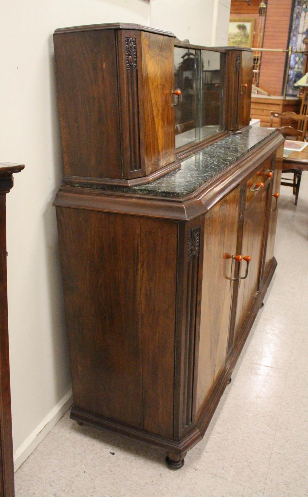 Appraisal: ART DECO MARBLE-TOP OAK AND BURL WALNUT SIDEBOARD Continental second