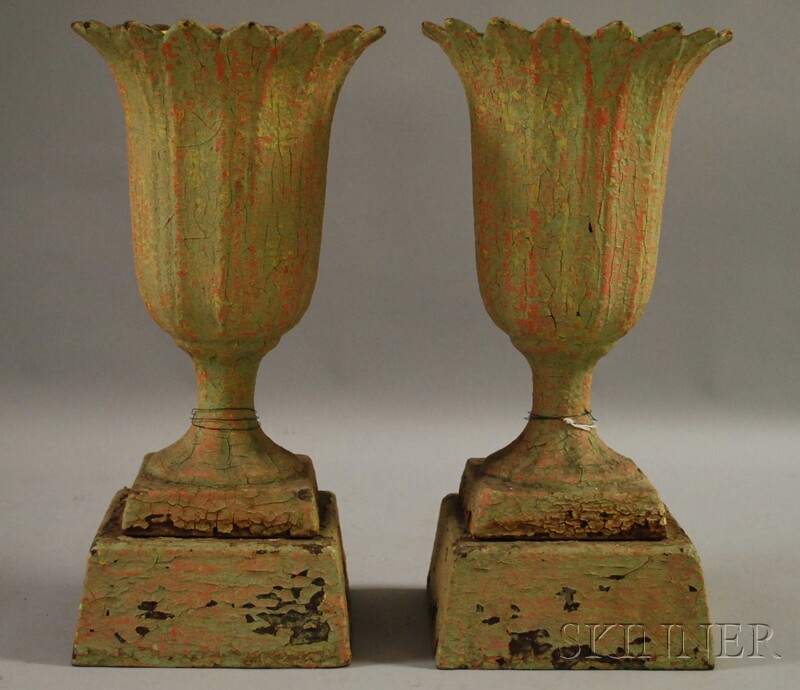 Appraisal: Pair of Small Painted Cast Iron Garden Urns America late