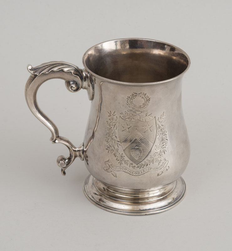 Appraisal: AMERICAN ARMORIAL SILVER MUG Stamped twice 'I R ' in