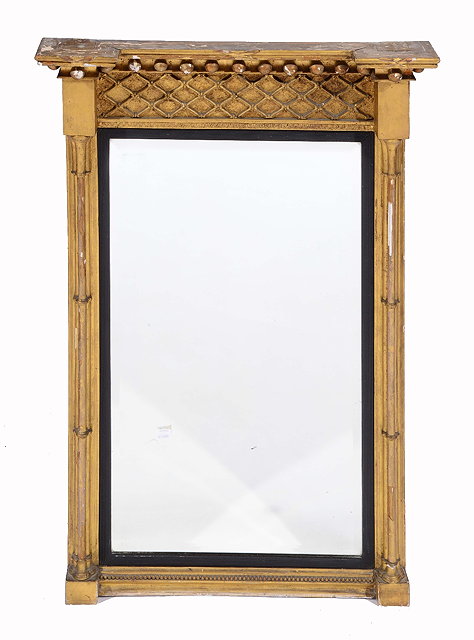 Appraisal: A TH CENTURY REGENCY STYLE GILTWOOD PIER GLASS with fluted