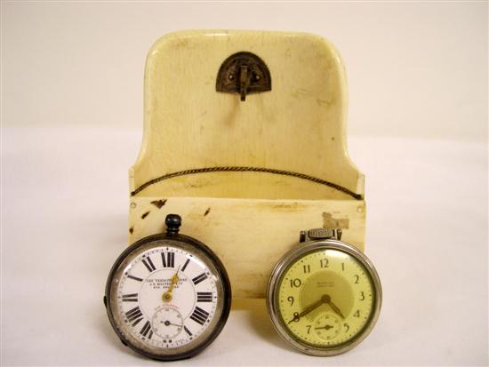 Appraisal: Ivory demilune shape watch safe th C along with a