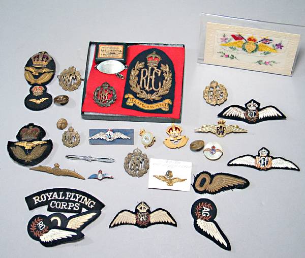 Appraisal: A lot of British RFC and RAF insignia and memorabilia