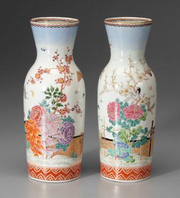 Appraisal: Pair Japanese porcelain vases fenced garden with flowering trees and