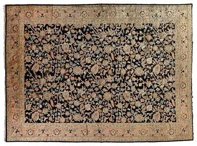 Appraisal: Lillihan rug repeating vine and floral designs on black ground