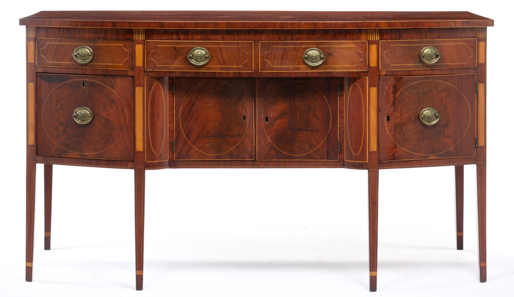 Appraisal: NEW YORK INLAID HEPPLEWHITE BOWFRONT SIDEBOARD Late th century mahogany