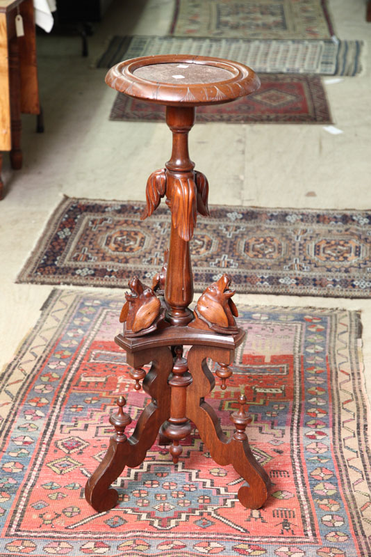 Appraisal: FERN STAND Walnut with a marble insert applied wing and