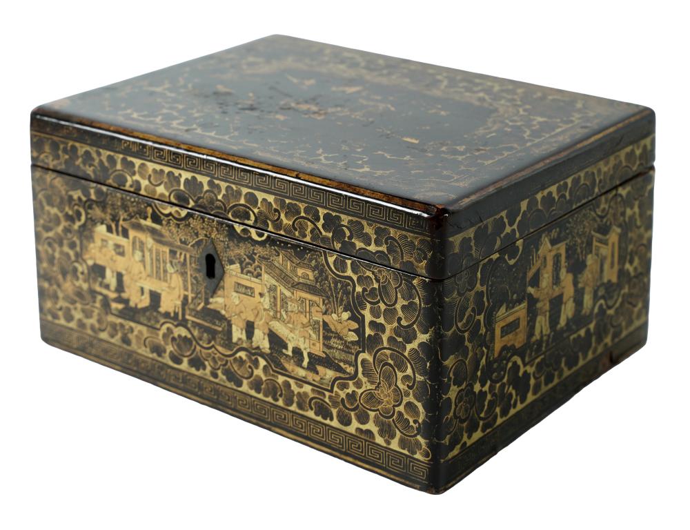 Appraisal: CHINESE EXPORT LACQUERED TABLE BOX th century with hinged lid