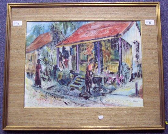 Appraisal: Sybil A Ferguson Suva Fijian Street Scene signed dated and