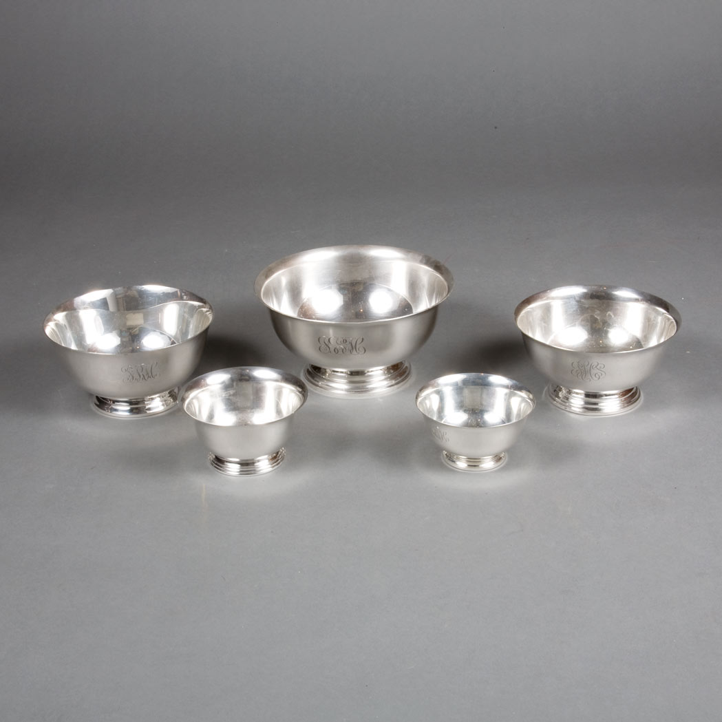 Appraisal: Associated Group of Five American Revere Style Graduated Sterling Silver