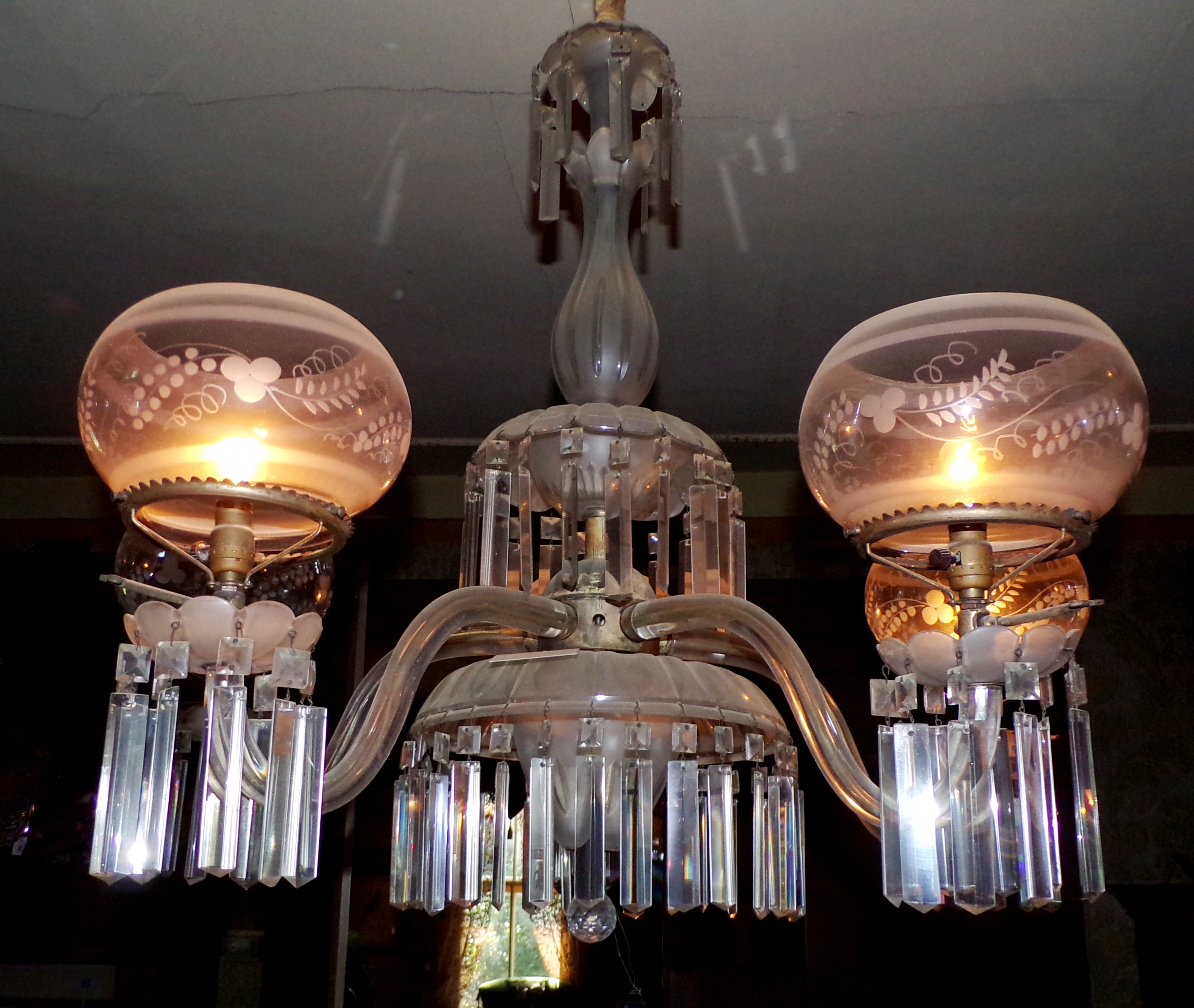 Appraisal: Victorian American -arm crystal gasolier