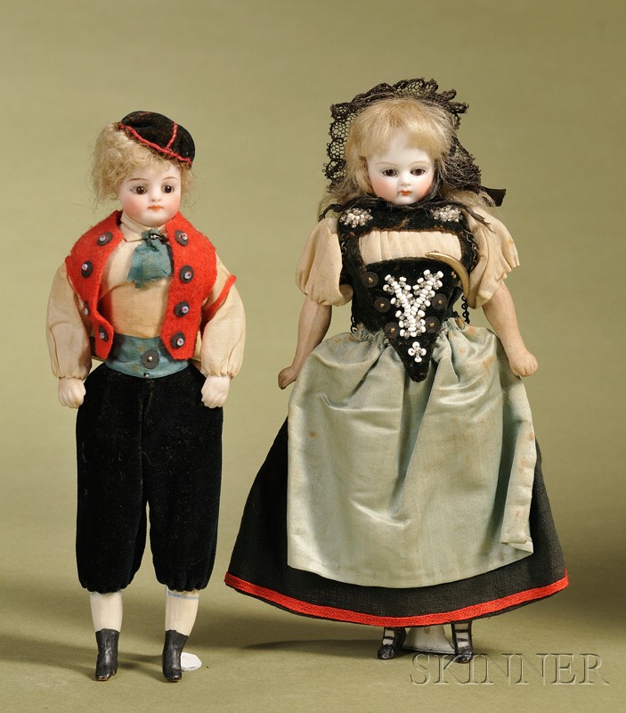 Appraisal: Pair of All Original Provincial Dolls Germany c both with