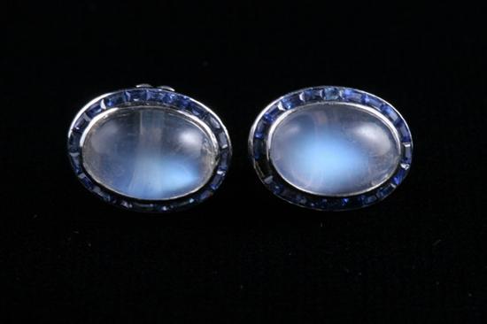 Appraisal: PAIR K WHITE GOLD MOONSTONE AND SAPPHIRE EARRINGS Each earring