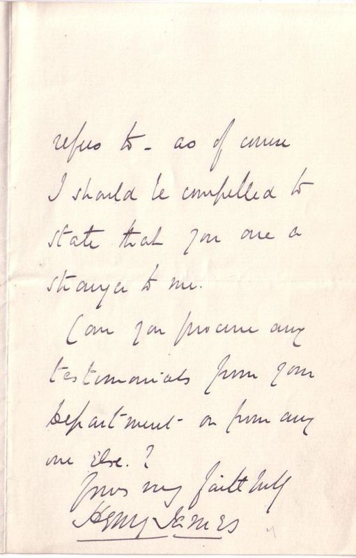 Appraisal: JAMES HENRY Autograph Letter Signed to an unnamed recipient Dear