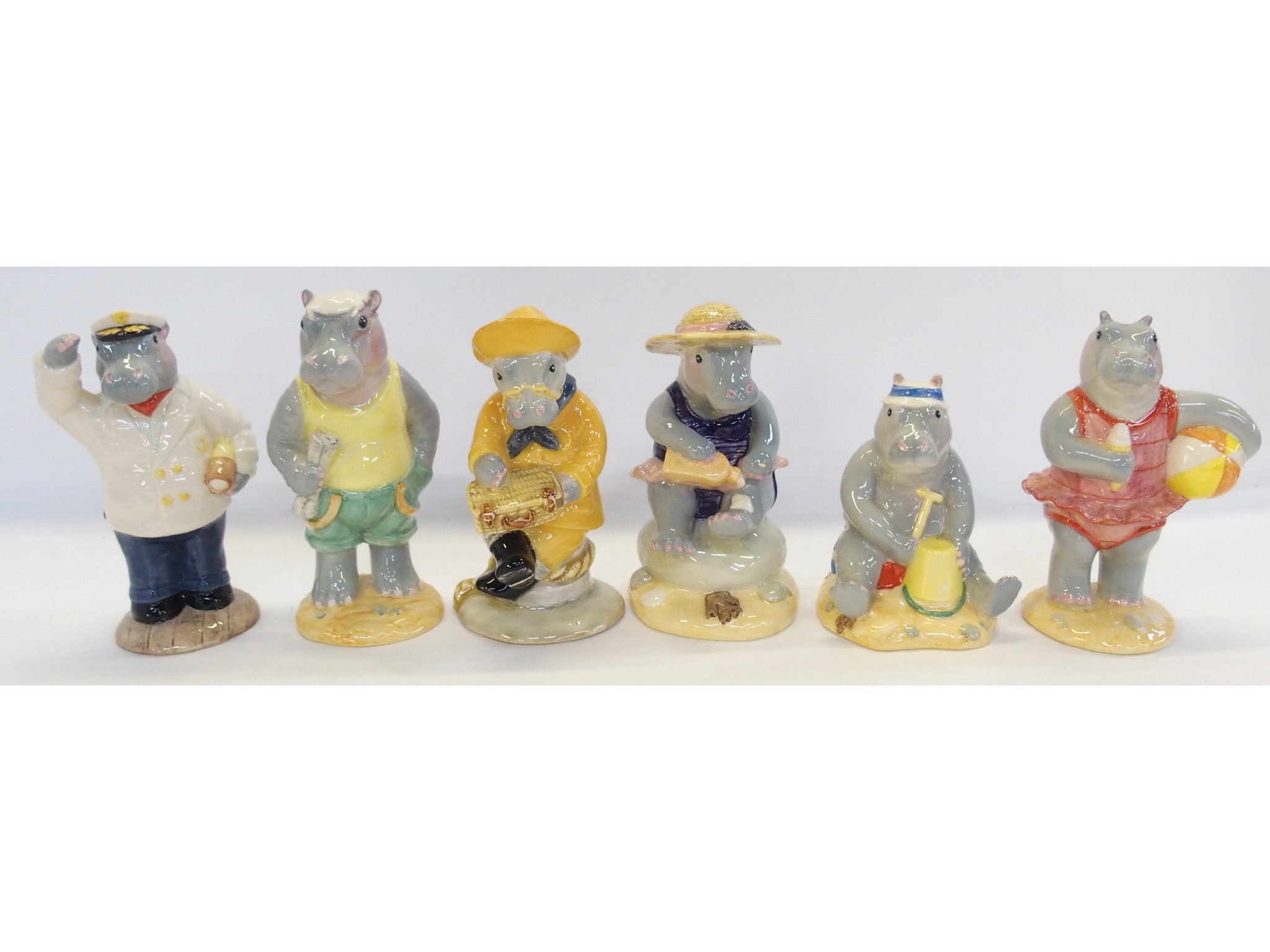 Appraisal: Six Beswick porcelain Hippos on Holiday figures