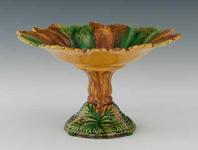 Appraisal: A Large Majolica Grape Leaf Compote Glossy clear glazed in