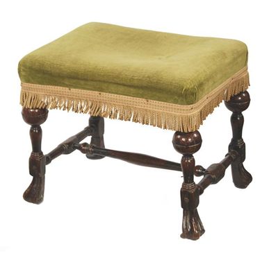 Appraisal: A William and Mary style oak stool the plush fabric