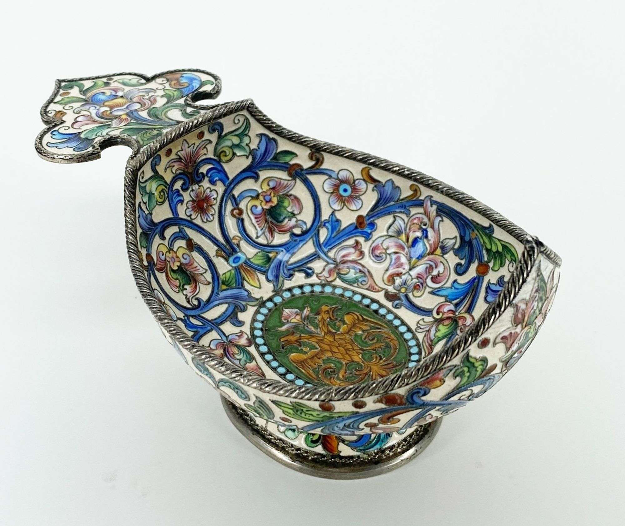 Appraisal: Russian Silver And Enamel Kovshdimensions are tall at widest point