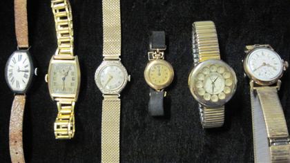 Appraisal: Six lady's and gentleman's wristwatches Gentleman's Hamilton slightly curved rectangular