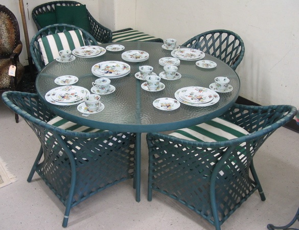 Appraisal: EIGHT-PIECE PATIO DINING TABLE AND CHAIR SET American contemporary The