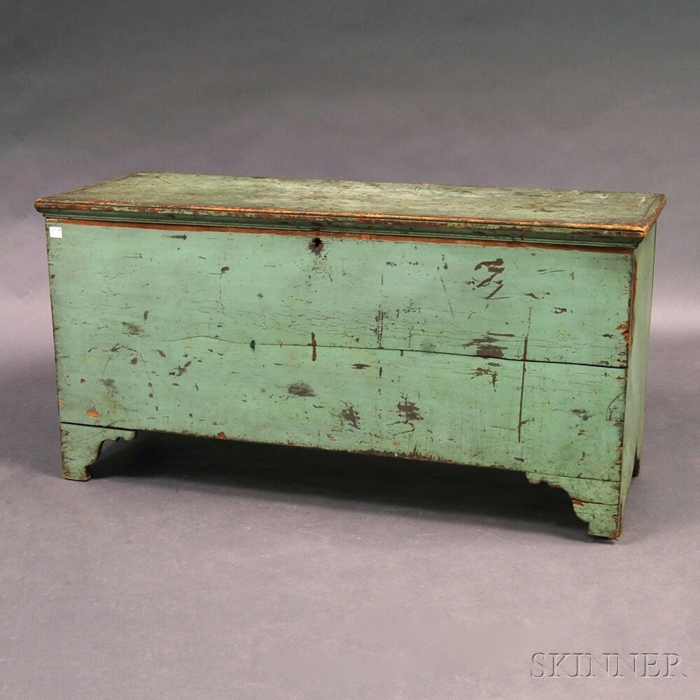 Appraisal: Green-painted Blanket Chest th century the top with molded edge