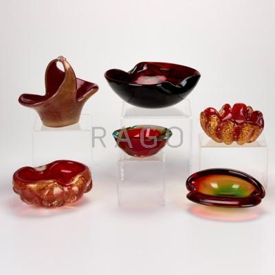 Appraisal: MURANO Six glass vessels five bowls and one basket Unmarked