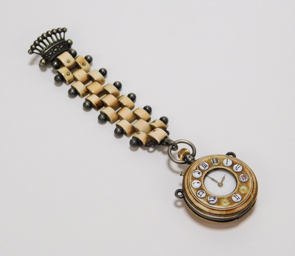 Appraisal: C ENGLISH POCKET WATCH W BONE FOB CHAIN England th