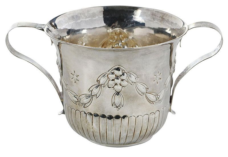 Appraisal: George III English Silver Porringer Cup London with bellflower chain