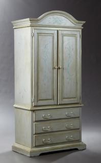 Appraisal: Diminutive Polychromed Pine Linen Press th c the arched crown