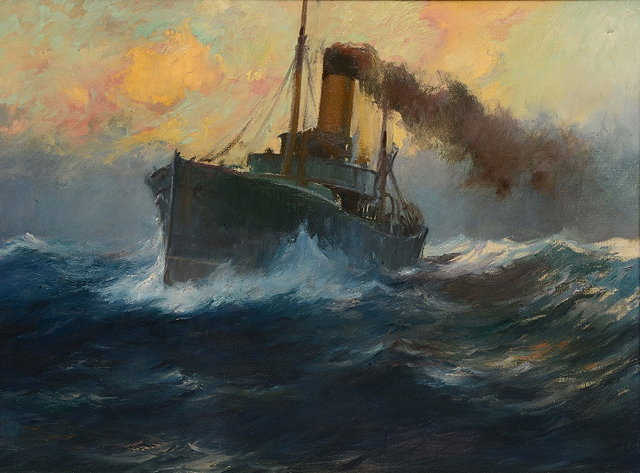 Appraisal: FOLLOWER OF FRANK HENRY MASONA steamship at sea oils on