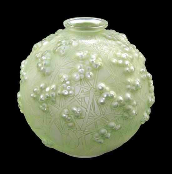 Appraisal: A green patinated Rene Lalique 'Druide' pattern glass vase Model