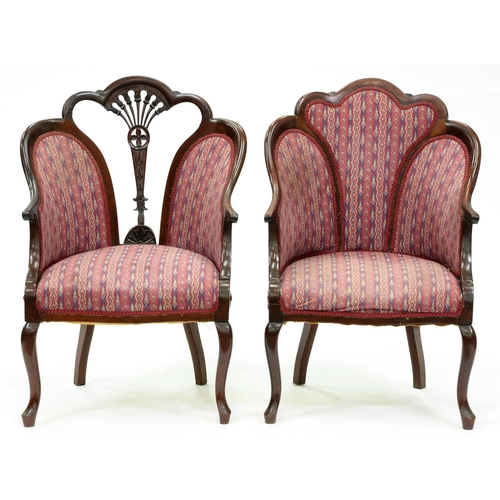 Appraisal: Two late Victorian mahogany framed salon armchairs with pierced and